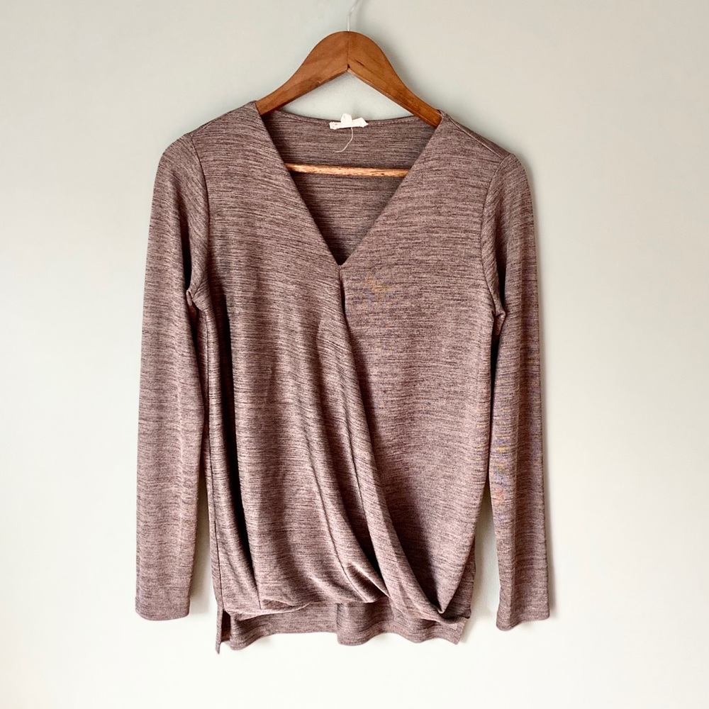 Jane And Delancey Tan/Metallic Long Sleeve Blouse